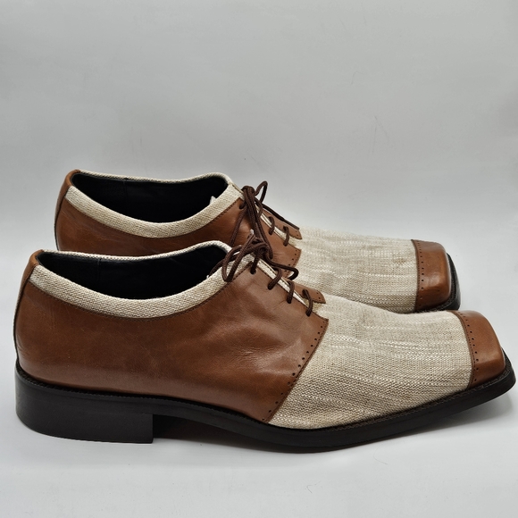 Marco Vicci taupe linen and brown leather shoes size 12 - Picture 8 of 13